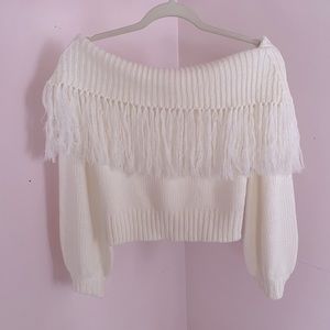 Off the shoulder fringe sweater
